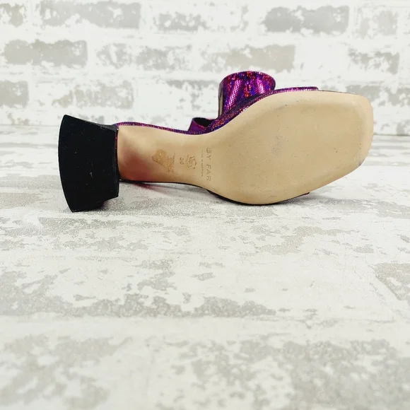 New By Far Michele Purple Metallic Leather Mules K127 - Picture 8 of 12